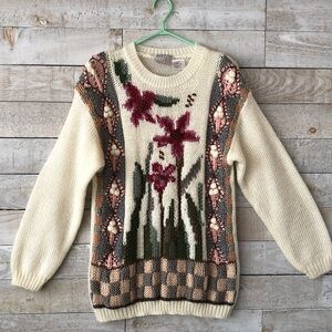 Floral hand knit sweater